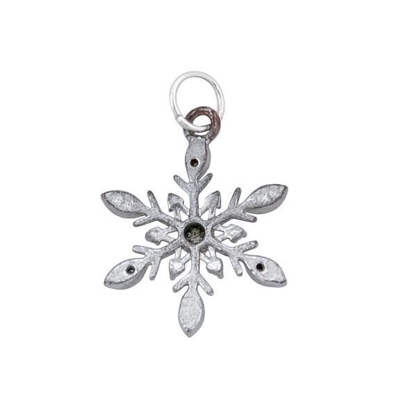 Estate Silver-Plated (Some Plate Wear) Diamond Snowflake Charm Pendant - Picture 4 of 6